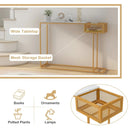 Rectangular White Faux Marble Console Table with Storage-Gold by LJGDeals