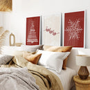 Red Christmas Set Xmas Tree Snowflake Art Poster by Wall Art Set