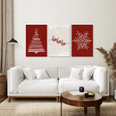 Red Christmas Set Xmas Tree Snowflake Art Poster by Wall Art Set