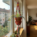 Red Macrame Plant Holder | Boho Hanging Decor Flowerpot Holder