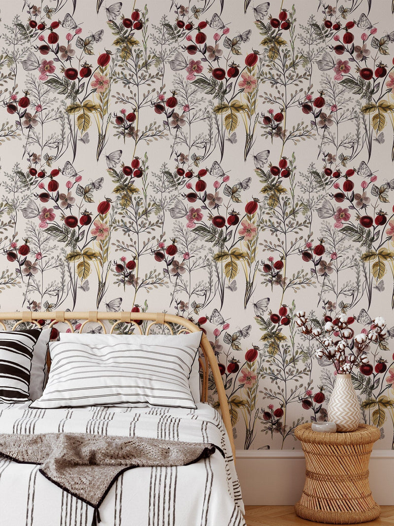 Red Flower Wallpaper - Rose Hip Wallpaper