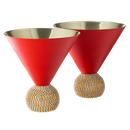 The Wine Savant Diamond Studded Martini Glasses Set of 2 Matte Red & Gold Modern Cocktail Glass, Rhinestone Diamonds With Stemless Crystal Ball Base, Bar or Party 10.5oz, Swarovski Style Crystals