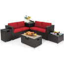 6 Pieces Outdoor Wicker Furniture Set with 32 Inch Propane Fire Pit Table by LJGDeals