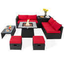 9 Pieces Outdoor Wicker Sectional with 35 Inch Gas Fire Pit Table by LJGDeals