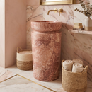 Red Travertine Designer Pedestal Stand-Alone Sink (W)18" (L)18" (H)33"