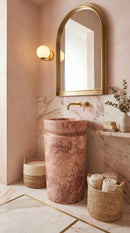 Modern Round Marble Pedestal Bathroom Sink Sculptural