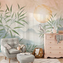 Heron and Bamboo Wallpaper Mural - Nature Scene with Mountains