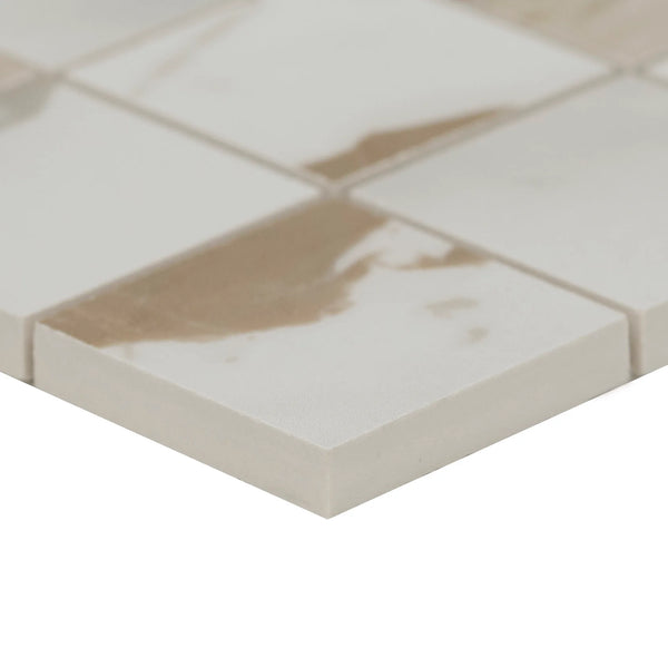 MSI Calacatta Marbella Matte Porcelain Mosaic Wall and Floor Tile 2"x2" - Regallo Collection, profile view