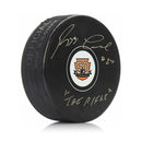 Reggie Leach Autographed Philadelphia Flyers 50th Anniversary Hockey Logo Puck by Dynasty Sports & Framing