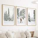 3 Piece Winter Landscape Wall Art. Snowy Pine Forest, Fawn by Wall Art Set