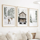 Christmas Theme Wall Art Set. Reindeer, Log Cabin, Forest by Wall Art Set