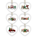 Religious Theme Plaid Ceramic Heart Christmas Ornament Bundle, Jesus and Christian Nativity