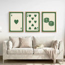 Set of 3 Piece Vintage Green Beige Cards by Wall Art Set