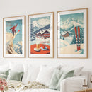 Ski Lodge Set of 3 Prints: Retro Snowboard, Après Ski Art by Wall Art Set