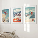 Ski Lodge Set of 3 Prints: Retro Snowboard, Après Ski Art by Wall Art Set