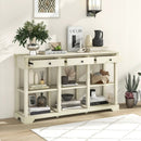 58 Inch Retro Console Table with 3 Drawers and Open Shelves Rectangular Entryway Table by LJGDeals