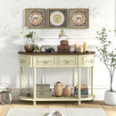 Retro Curved Console Table with Drawers and Solid Wood Legs-Beige by LJGDeals