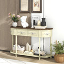 Retro Curved Console Table with Drawers and Solid Wood Legs-Beige