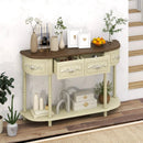 Retro Curved Console Table with Drawers and Solid Wood Legs-Beige by LJGDeals