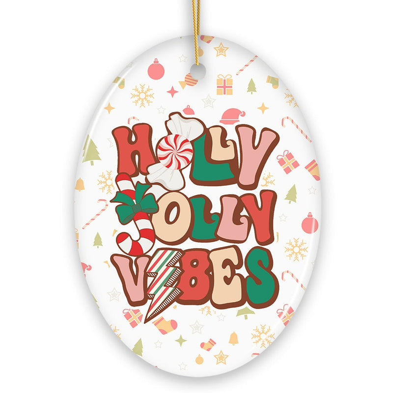 Retro Holly Jolly Vibes Throwback Christmas Ornament