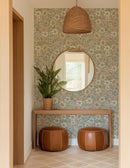Sage Green Watercolor Retro Floral Wallpaper