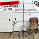2-PACK Drum Hardware Set- Hi-Hat Stand & Snare Drum Stand by GRIFFIN | Hi Hat Cymbal Pedal With Pull Chain | Chrome Double Braced Kit | Mount Basket for Standard Snares, Tom Drums & Practice Pad