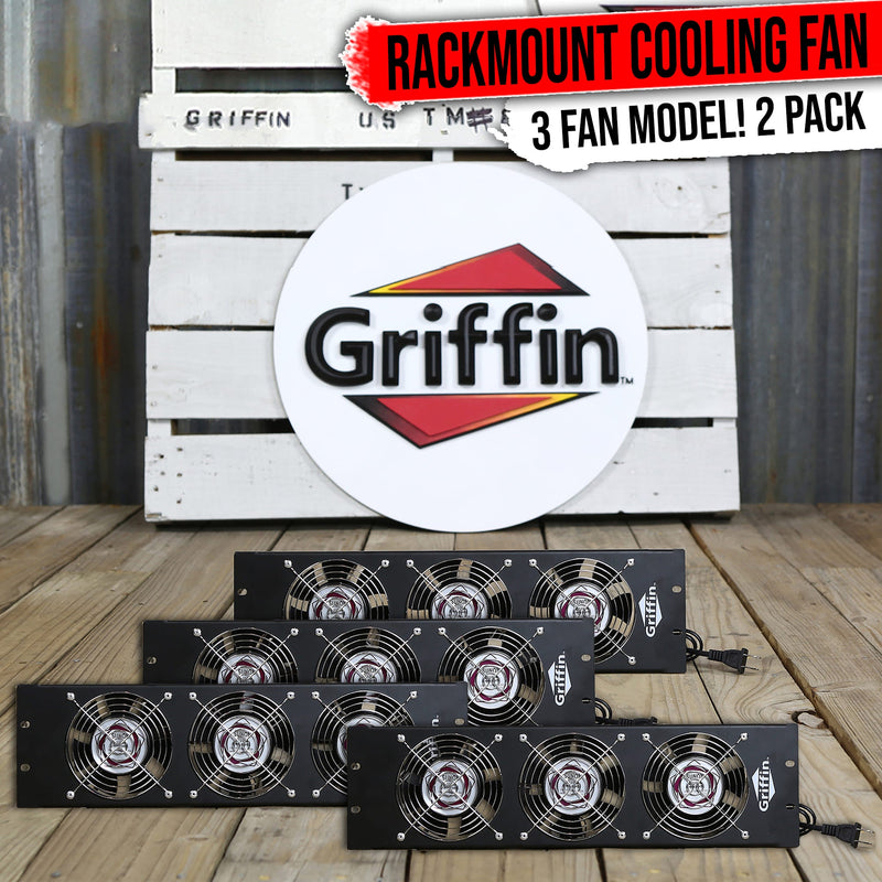 4 PACK - GRIFFIN Rackmount  Exhaust Fan | 3U Ultra-Quiet Triple Cooling Fans, Keep Studio Audio Equipment Gear Cool | Rack Mount on Network IT System Server Rails | Temperature Control Panel Cabinet