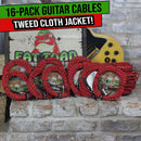 16 PACK - FAT TOAD Guitar Cords Right Angle to Straight-End Instrument Cable Tweed Cloth Jacket | Braided Woven 20FT 1/4 Inch Jack TS for Electric Guitar, Bass, AMP | Shielded 24 AWG Patch Conductor