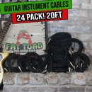 24 PACK - FAT TOAD 20FT Guitar Cords Instrument Cables | 24 AWG Patch Conductor for Electric Guitar, Bass, Amplifier, Speaker, Keyboard & Recording Studio | Shielded 1/4 Inch Gold Straight-End Wires