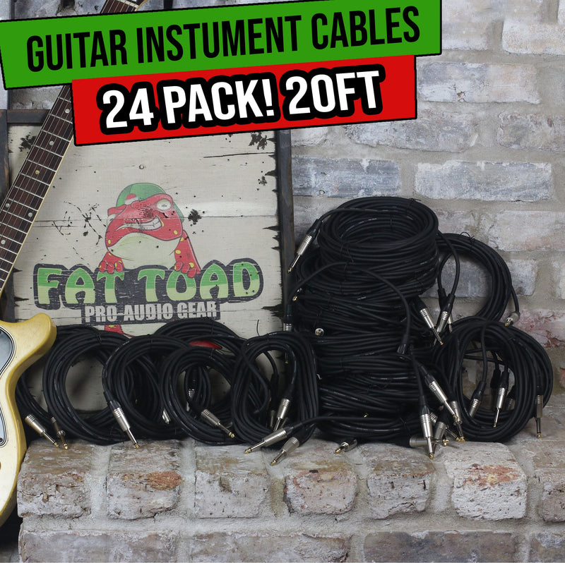 24 PACK - FAT TOAD 20FT Guitar Cords Instrument Cables | 24 AWG Patch Conductor for Electric Guitar, Bass, Amplifier, Speaker, Keyboard & Recording Studio | Shielded 1/4 Inch Gold Straight-End Wires