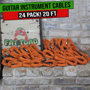 24 PACK - Right Angled Guitar Cables by FAT TOAD | Instrument Cords 20FT 1/4 Quarter Inch Straight-End 24GA Wires for Electric Guitar Pedal, Bass, Keyboards, Speaker Amplifier & Audio Studio Recording