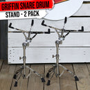2-PACK Snare Drum Stand by GRIFFIN | Chrome Double Braced, Light Weight Mount for Standard Snares, Tom Drums & Practice Pad | Slip-Proof Gear Tilter & Clamp Style Basket Holder Percussion Hardware Kit