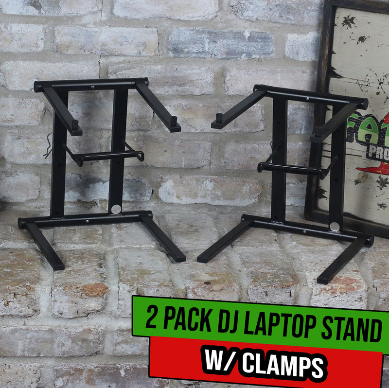 2 PACK - DJ Laptop Stand with Sub-tray Shelf by FAT TOAD | Folding Compact Pro Audio Computer Table Top Rack Stand Mount for iPads, Mixer Controller & Tablets | Portable PC Gear, Stage Booth or Office
