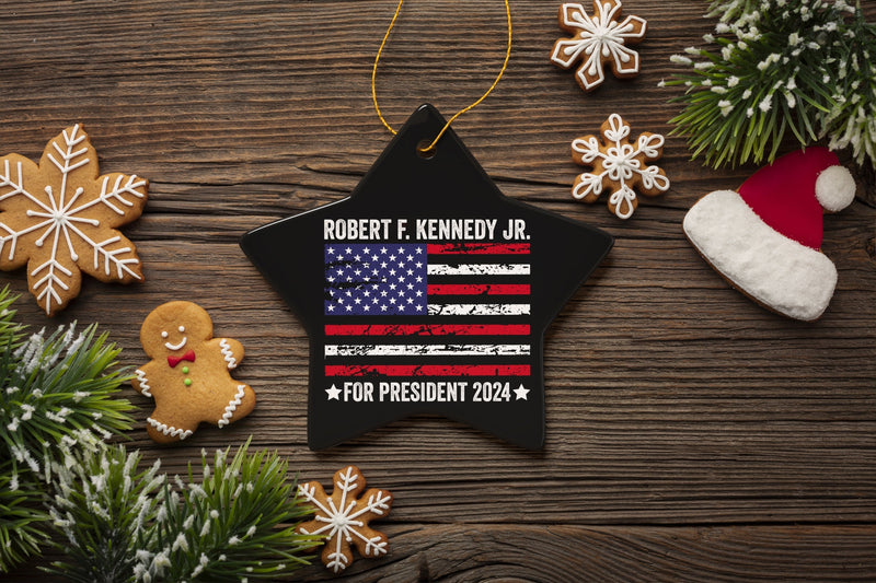 Robert F Kennedy Jr for President 2024 with USA Flag in Black Ornament