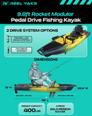 Rocket 9.8ft Fin Drive Modular Fishing Kayak by ReelYaks