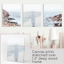 3 Piece Surf Wall Art. Surfboard, Blue Ocean Beach, Rocks