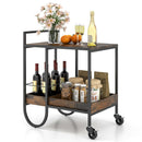 Rolling Buffet Serving Cart with Removable Metal Wire Wine Rack-Brown by DirectDeals