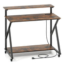 Rolling Computer Desk with Charging Station and Monitor Shelf Storage for Home Office