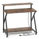 Rolling Computer Desk with Charging Station and Monitor Shelf Storage for Home Office by LJGDeals