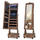 Rolling Floor Standing Mirrored Jewelry Armoire with Lock and Drawers by LJGDeals