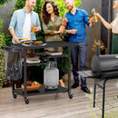 Rolling Grill Cart 3-Shelf BBQ Cart with Hooks and Side Handle-Black by DirectDeals