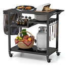Rolling Grill Cart 3-Shelf BBQ Cart with Hooks and Side Handle-Black by DirectDeals