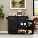 Rolling Kitchen Island with Trash Can Cabinet and Rubber Universal Wheels-Black
