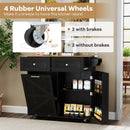 Rolling Kitchen Island with Trash Can Cabinet and Rubber Universal Wheels-Black