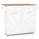 Rolling Kitchen Island with Trash Can Cabinet and Rubber Universal Wheels
