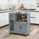 Rolling Kitchen Island with Wheels Drawer and Glass Door Cabinet-Gray by LJGDeals