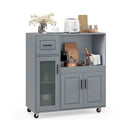 Rolling Kitchen Island with Wheels Drawer and Glass Door Cabinet-Gray by LJGDeals