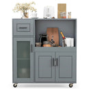 Rolling Kitchen Island with Wheels Drawer and Glass Door Cabinet-Gray by LJGDeals