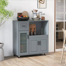 Rolling Kitchen Island with Wheels Drawer and Glass Door Cabinet-Gray by LJGDeals