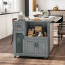 Rolling Kitchen Island with Wheels Drawer and Glass Door Cabinet-Gray by LJGDeals
